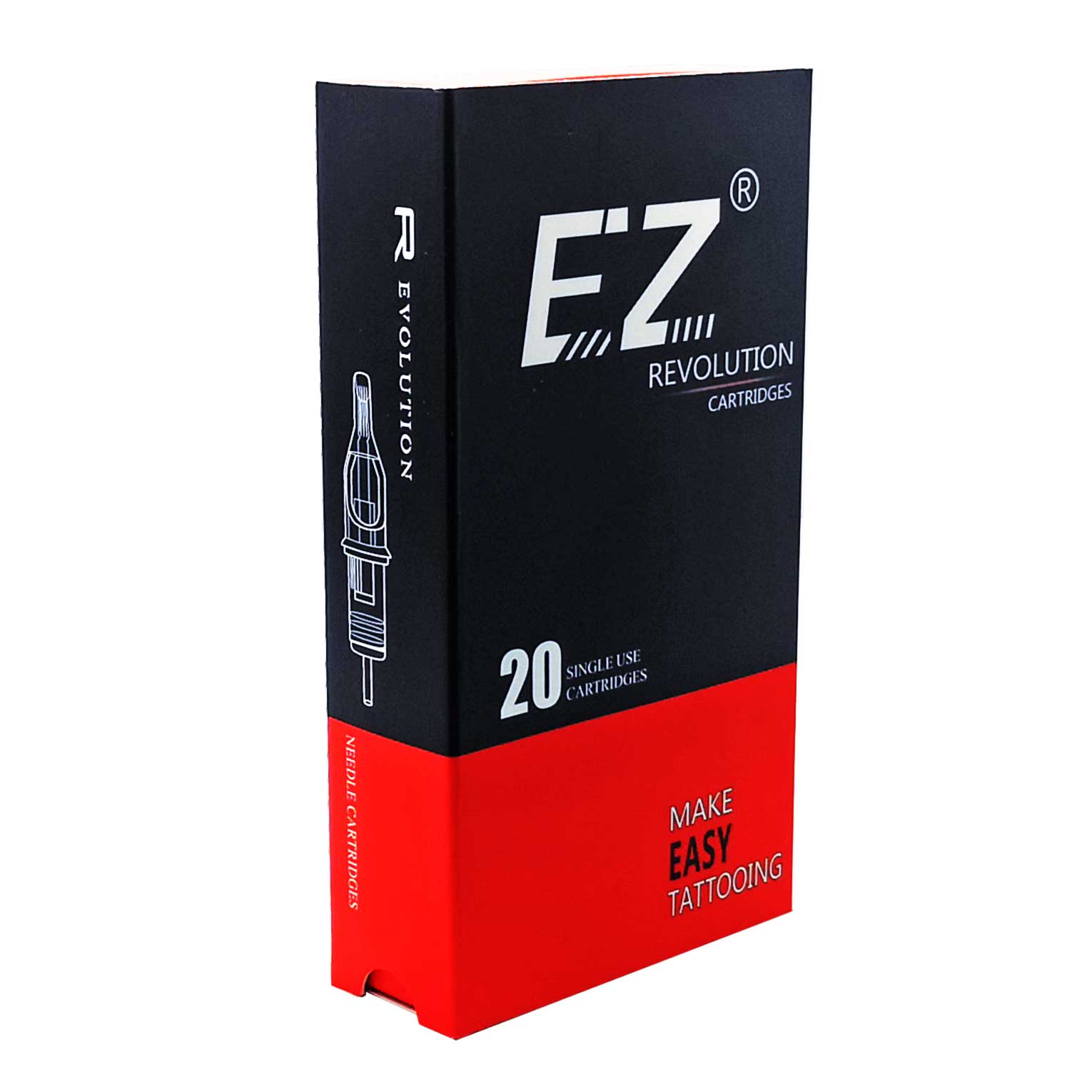 EZ Revolution 27M1C 0.30 mm Curved Magnum Tattoo Cartridge – 27 curved magnum needles for ultra-wide coverage, efficient shading and colour packing with anti-backflow membrane