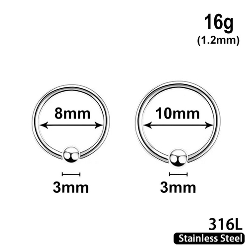 Captive Bead Ring, with 3mm ball, 16g, 316L stainless steel