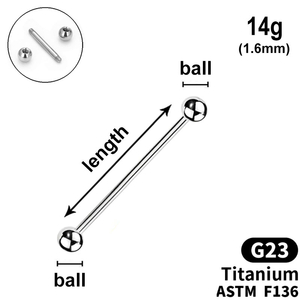 Barbell with balls, 14g (1.6mm), G23 TITANIUM ASTM F136