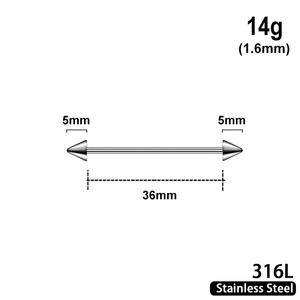 Barbell with 5mm cones, 14g, 36mm length, 316L stainless steel