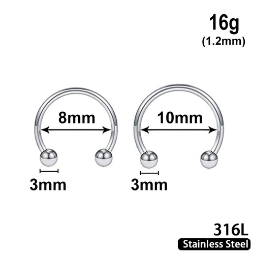 Circular barbell with 3mm balls, 16g, 316L stainless steel
