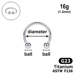 Circular barbell with balls, 16g, (1.2mm), G23 TITANIUM ASTM F136