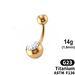Belly Bar (color - Yellow GOLD) with Crystals in 5mm and 8mm balls, 14g, length 10mm, G23 TITANIUM ASTM F136