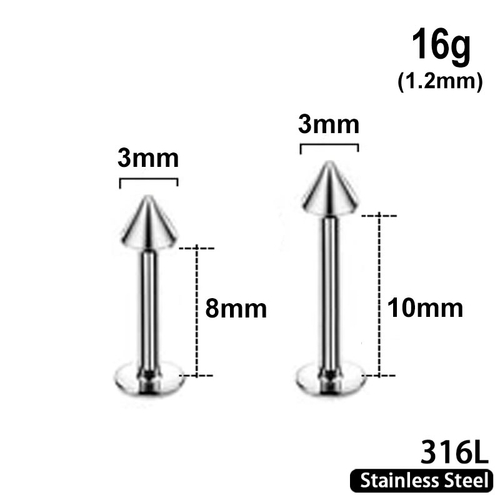 Labret with 3mm cone, 16g, 316L stainless steel