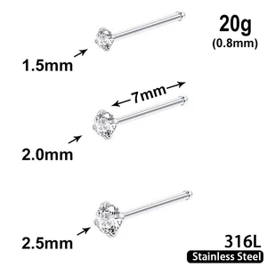 Stud with clear Crystal, 20g, length 7mm, 316L stainless steel