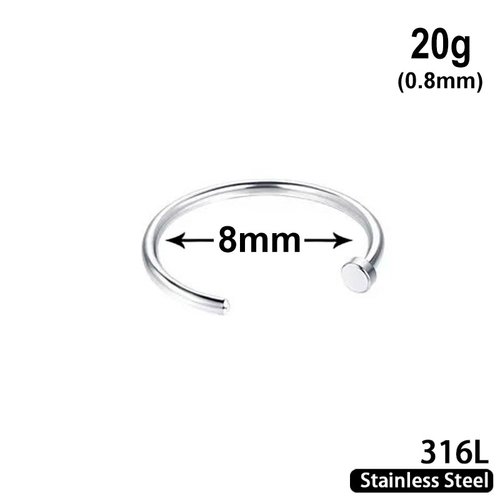Open Ring, 20g, diameter 8mm, 316L stainless steel