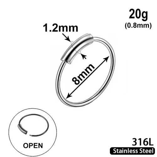 Ring With Bar, 20g, diameter 8mm, 316L stainless steel