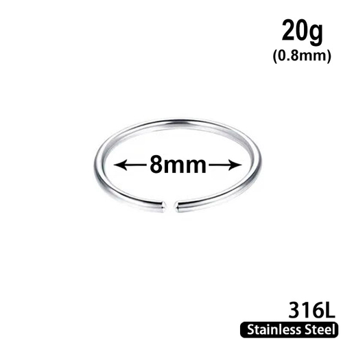 Ring, 20g, diameter 8mm, 316L stainless steel
