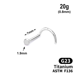 Spiral Stud with 1.9 mm disk, 20g, length 7mm, G23 TITANIUM ASTM F136