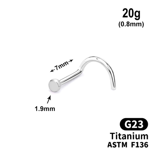 Spiral Stud with 1.9 mm disk, 20g, length 7mm, G23 TITANIUM ASTM F136